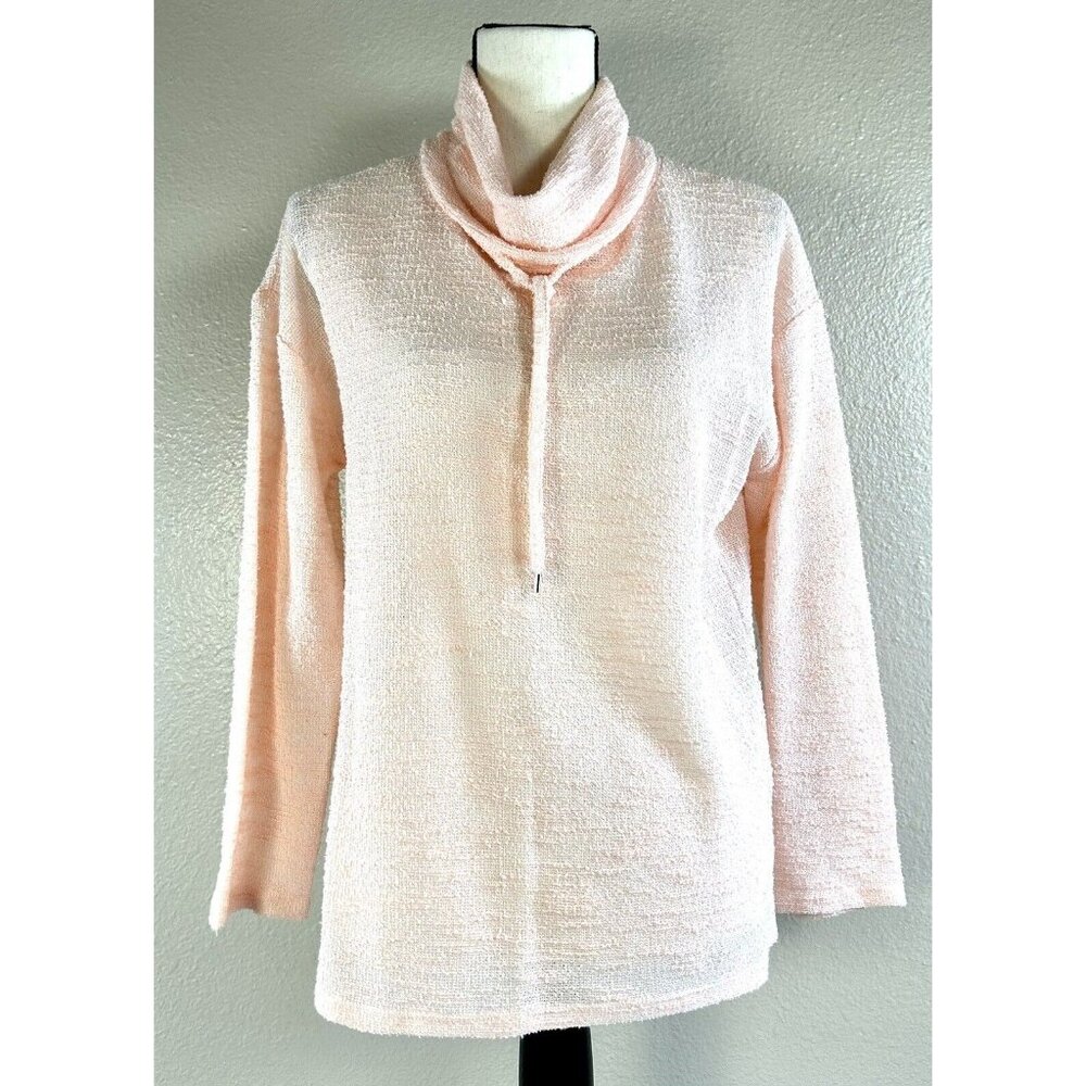 Jones New York Signature Summer Sweater Blouse Blush Baby Pink Cowl Neck S EUC
